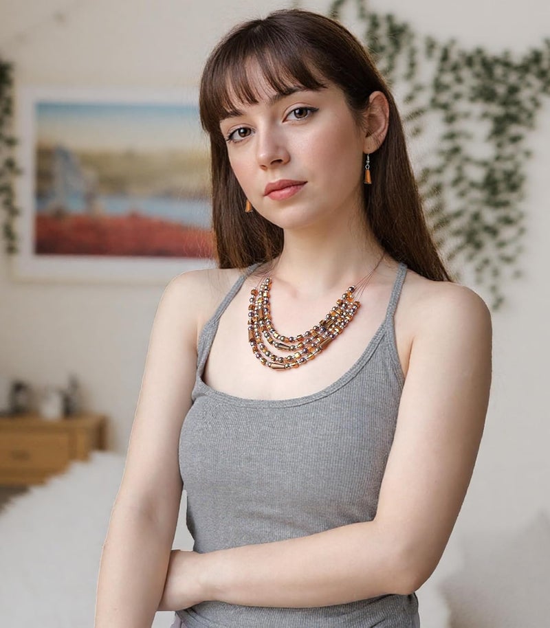 Errally Store Layered Beaded Statement Necklace Multi Strand Crystal Beads Collar Necklace and Earring Sets for Women Fashion Costume Jewelry Set Gifts for Her - Image 4